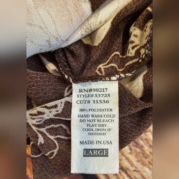 Moa Moa Size Large Vintage Made In USA Chocolate Floral Faux Wrap Fitted Top 90s - Picture 7 of 9